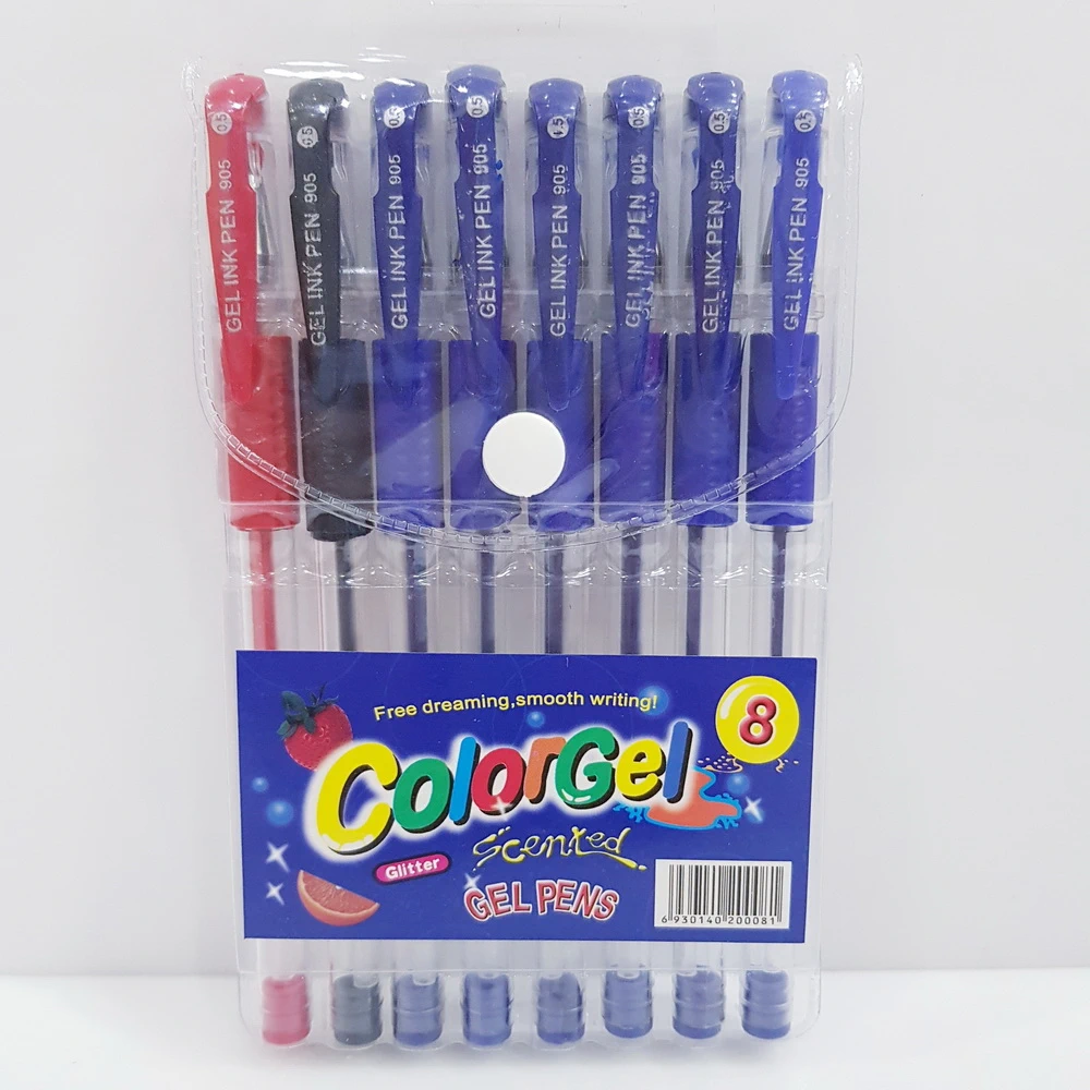 ปากกาเจลน้ำเงินดำแดง 8 ด้าม