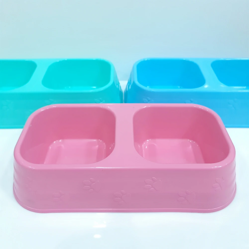 1032K ชามหมา 2 ช่อง ลายเท้า สีหวานสด BIGONE (ห่อละ 12 โหล)