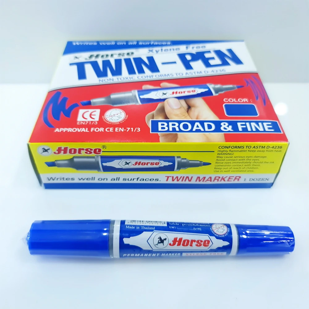 ปากกาเคมี 2 หัวตราม้า สีน้ำเงิน