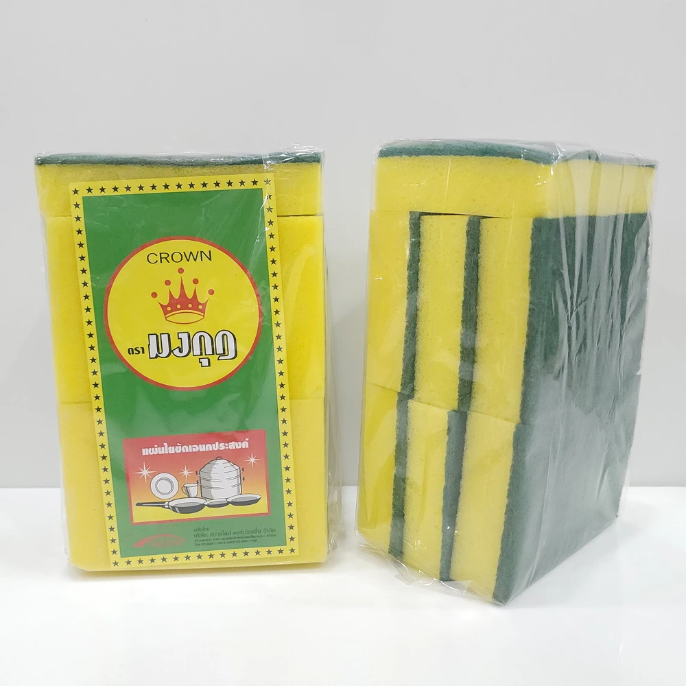 3005 ใยขัดติดฟองน้ำตรามงกุฎ แพ็ค 7 ชิ้น