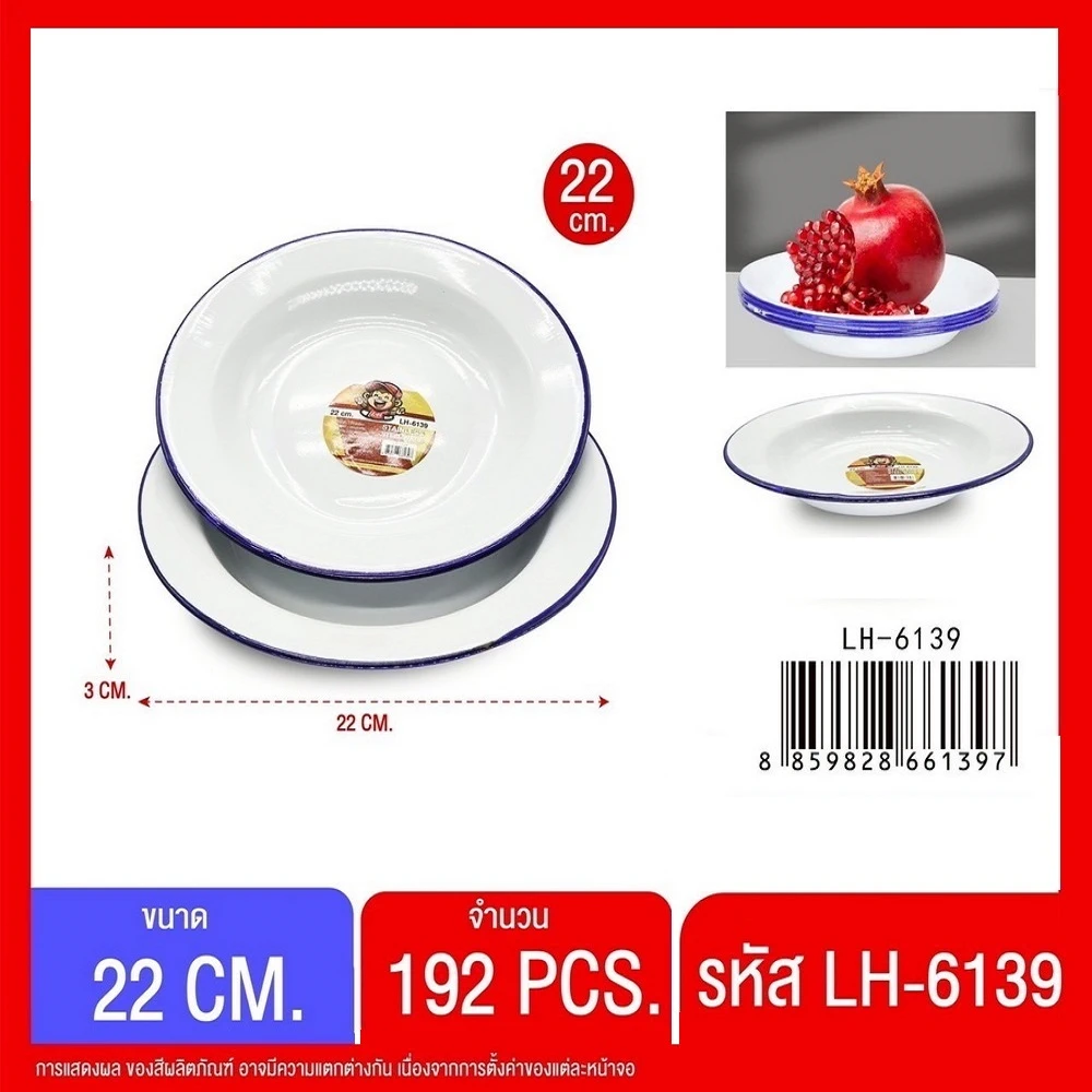 6139 จานสังกะสีเคลือบ 22 ซม.