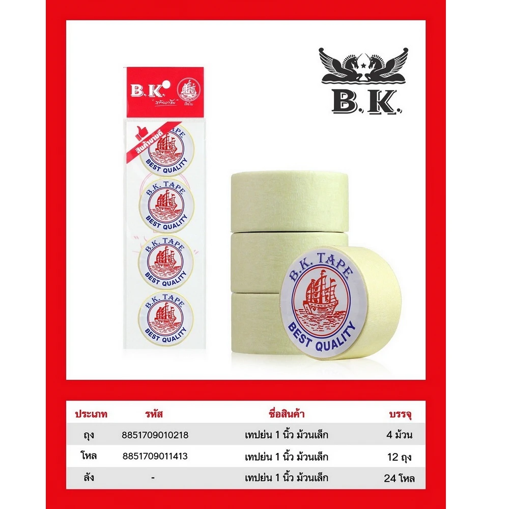 เทปกาวย่น 1 นิ้วเล็ก ยาว 3 หลา แพ็ค 4 ม้วน