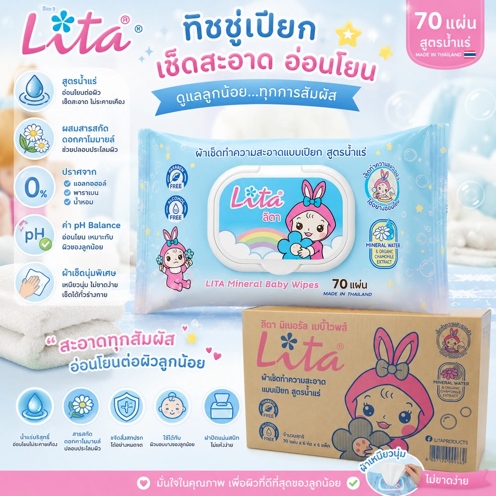 Alternative view of ทิชชู่เปียก LITA 70 แผ่น (ลังละ 36 ชิ้น)