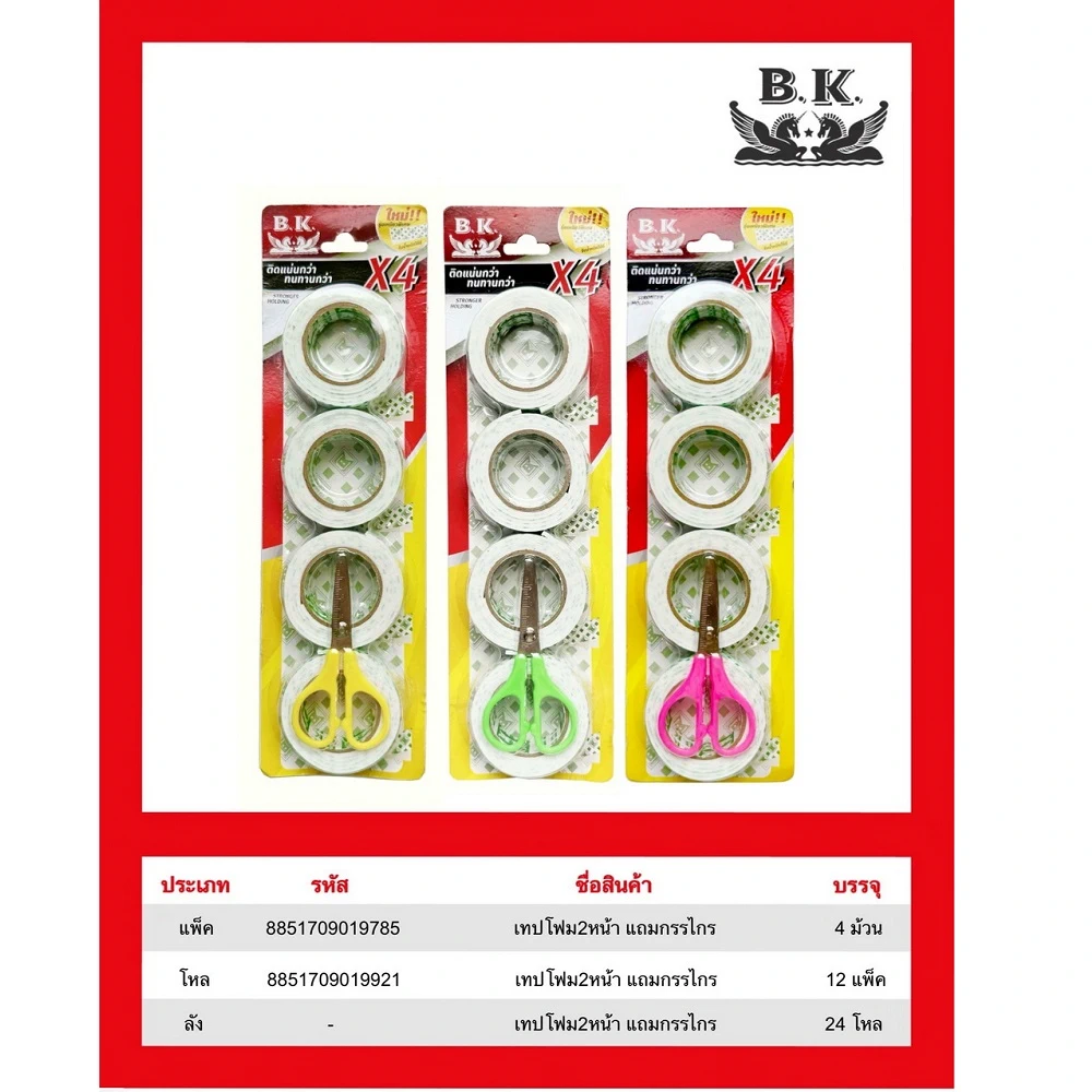 เทปโฟม 2 หน้า 1x4 แถมกรรไกร แพ็คถุง