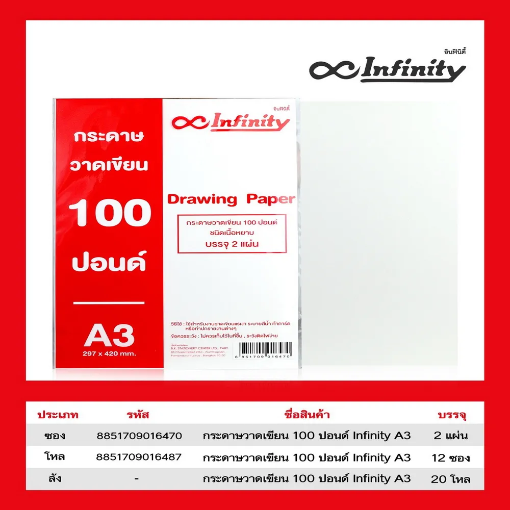 กระดาษวาดเขียน 100 ปอนด์ A3 บรรจุ 2 แผ่น BK
