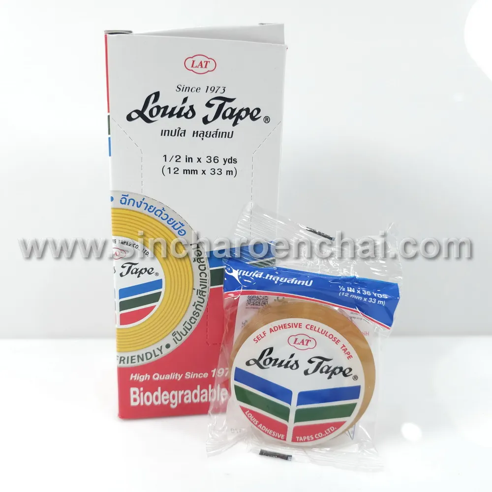 สก็อตเทปใส L แกนเล็ก 1/2 นิ้ว 36 หลา LOUIS (12 ชิ้น/กล่อง)