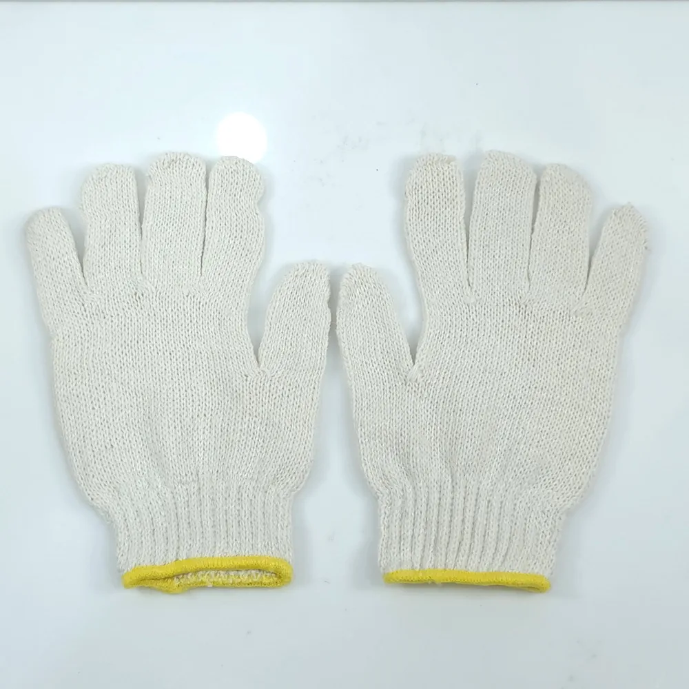 ถุงมือผ้าสีขาว 7 ขีดเต็ม ขอบเหลือง