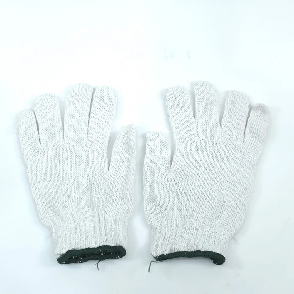 ถุงมือผ้าสีขาว 5 ขีดเต็ม ขอบเขียว