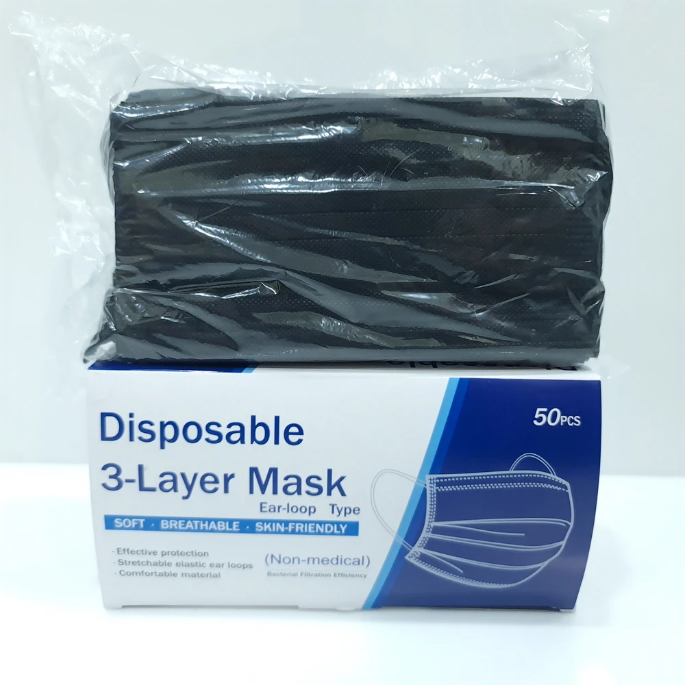 หน้ากากอนามัย สีดำ กล่องละ 50 ชิ้น (5 กล่องต่อชุดๆ ละ 100)