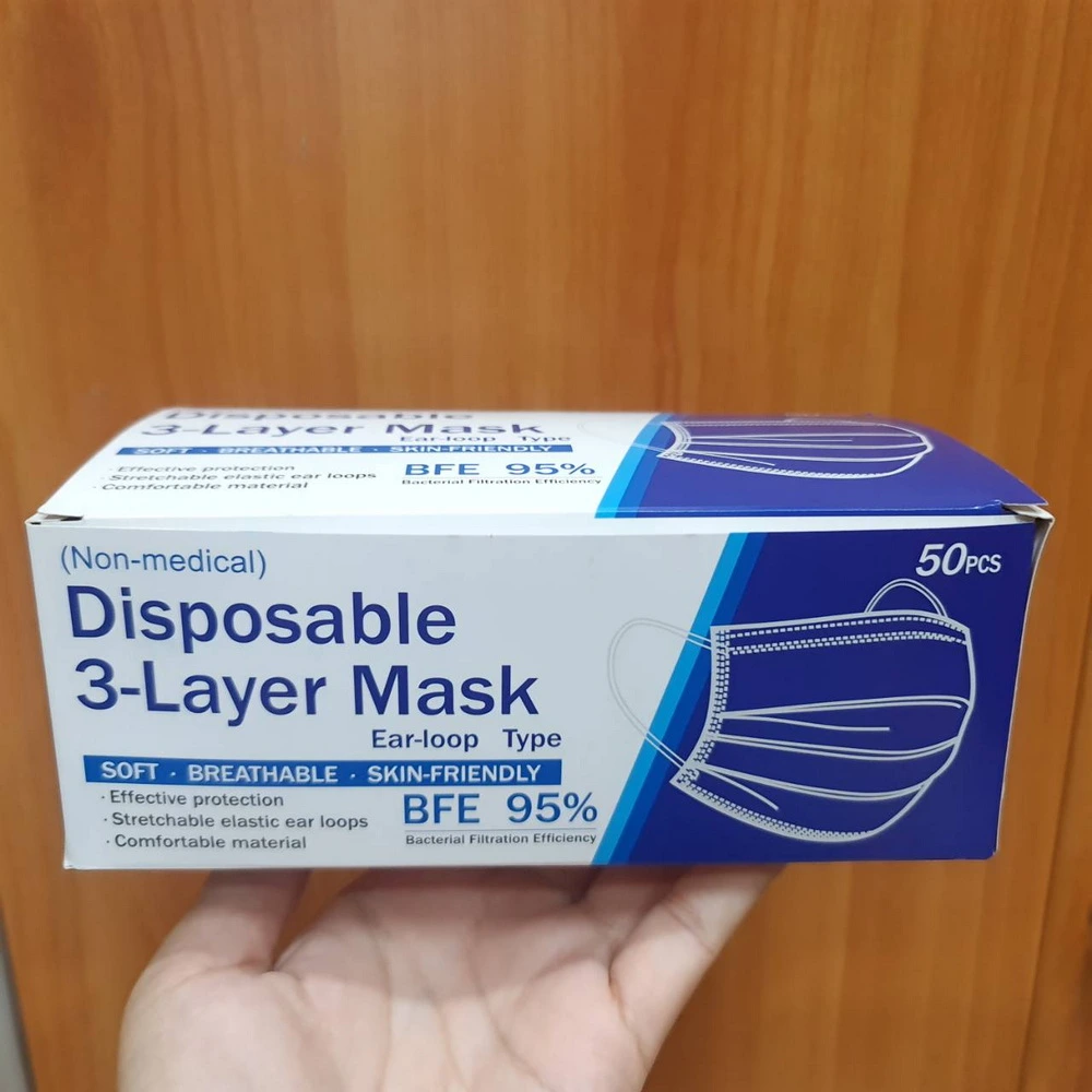 หน้ากากอนามัย สีฟ้า กล่องละ 50 ชิ้น (5 กล่องต่อชุดๆ ละ 100)