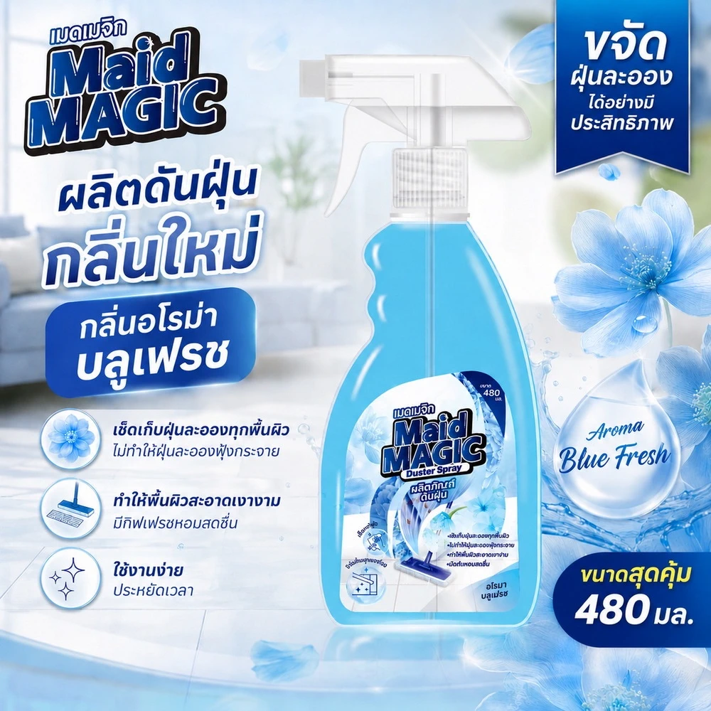 น้ำยาดันฝุ่นหัวสเปรย์ อโรม่า บลูเฟรส 480ml MATE MAGIC (1 โหล/ลัง)